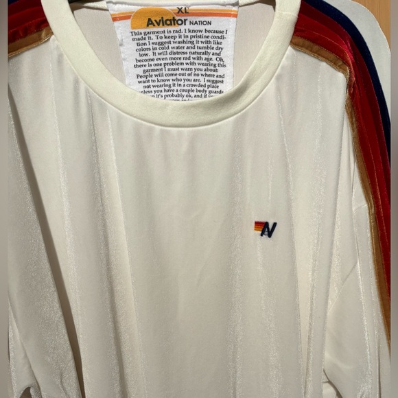 Aviator Nation Sweatshirt Classic Velvet Crew Neck Relaxed White Unisex Size XL - Picture 5 of 9